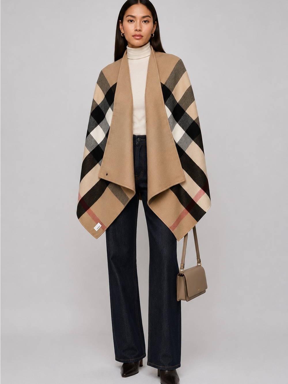 Burberry Reversible Cape Camel Black Check Wool - Picture 9 of 9